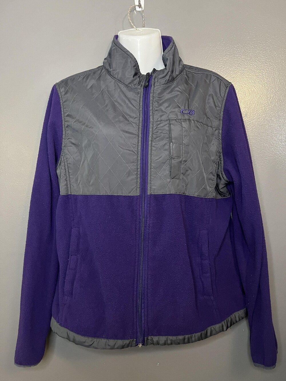 CB Sports Jacket Womens Large Purple Gray Fleece Quilted Full Zip Outdoor